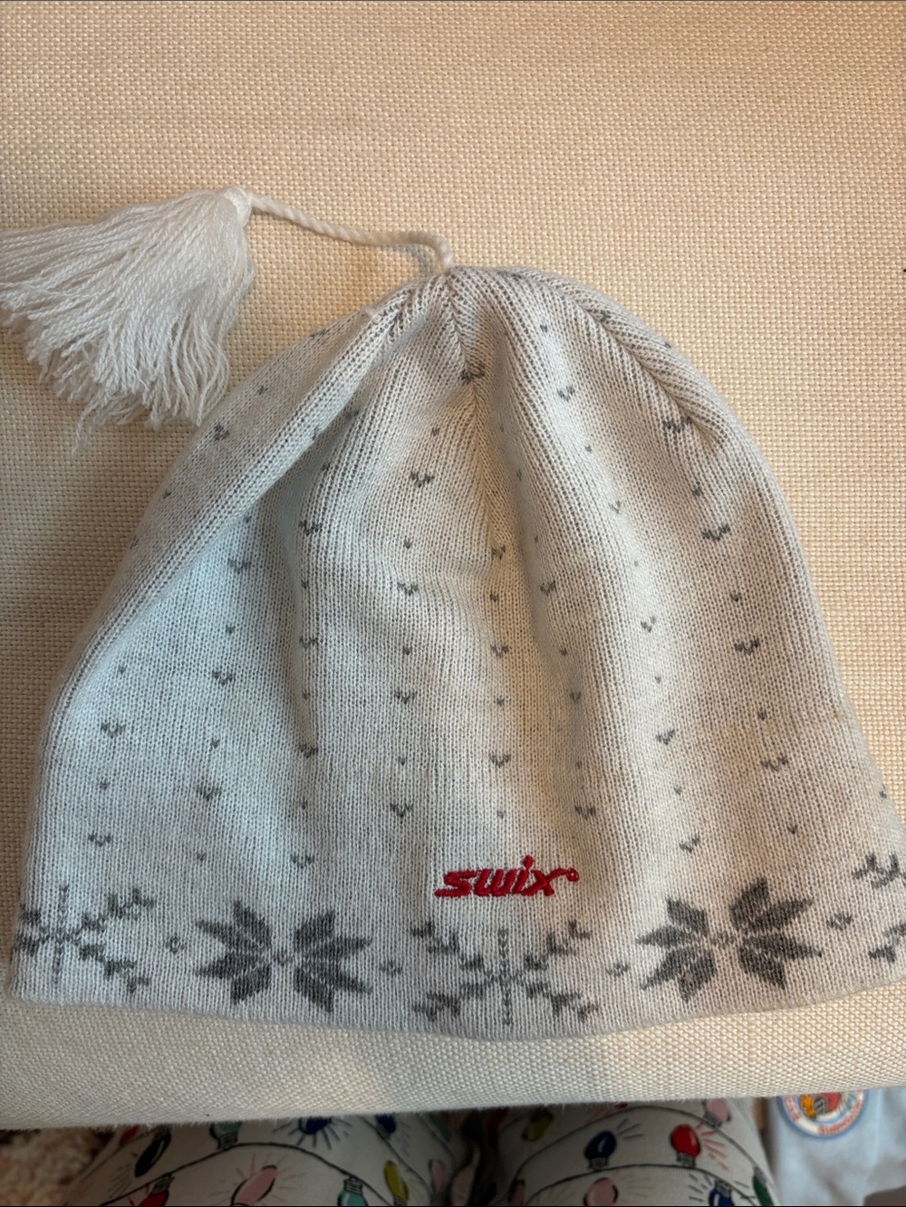 Swix Kids Cream Knit Winter Hat with Tassel Pom
